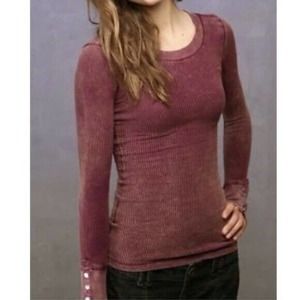 Free People Purple Damsel Button Cuff Thermal Shirt Top M Rare